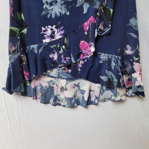 Blue Life Navy Floral Print Ruffled Faux Wrap High Low Skirt XS - Picture 7 of 9